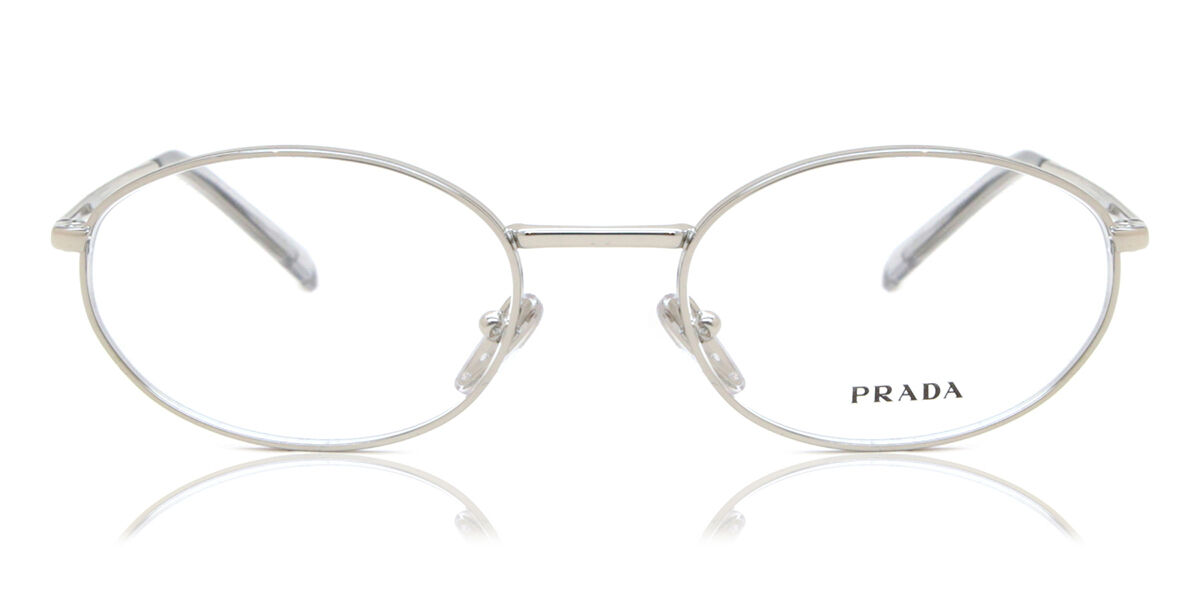 メガネ・老眼鏡 Archive PRADA halfrim eye glasses silver Prada PR A57V 1BC1O1 Oval Silver Frame Eyeglasses